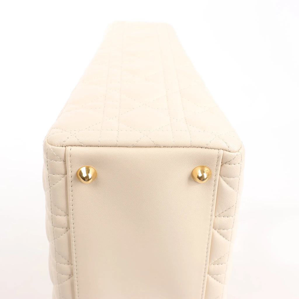 Dior Lady Dior Leather Cannage Large Handbag in Beige