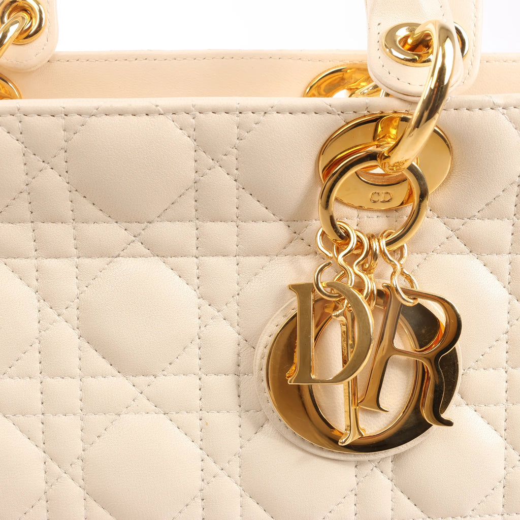 Dior Lady Dior Leather Cannage Large Handbag in Beige