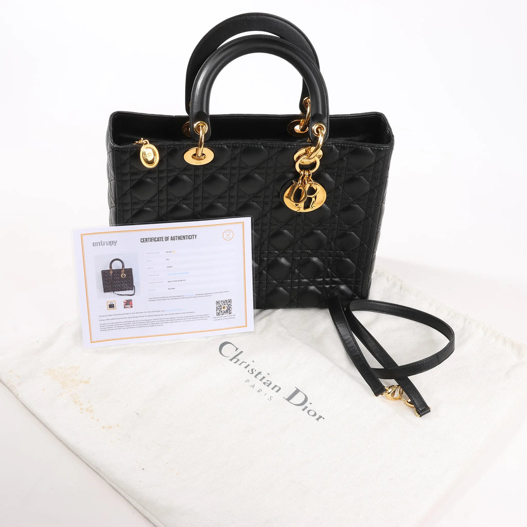 Dior Lady Dior Large Cannage Leather 2Way Handbag in Black