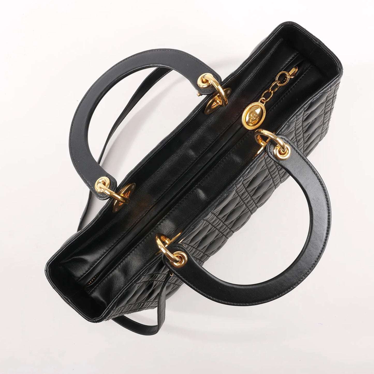 Dior Lady Dior Large Cannage Leather 2Way Handbag in Black