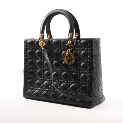 Dior Lady Dior Large Cannage Leather 2Way Handbag in Black