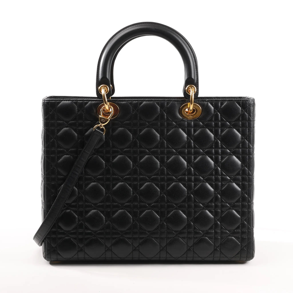 Dior Lady Dior Large Cannage Leather 2Way Handbag in Black