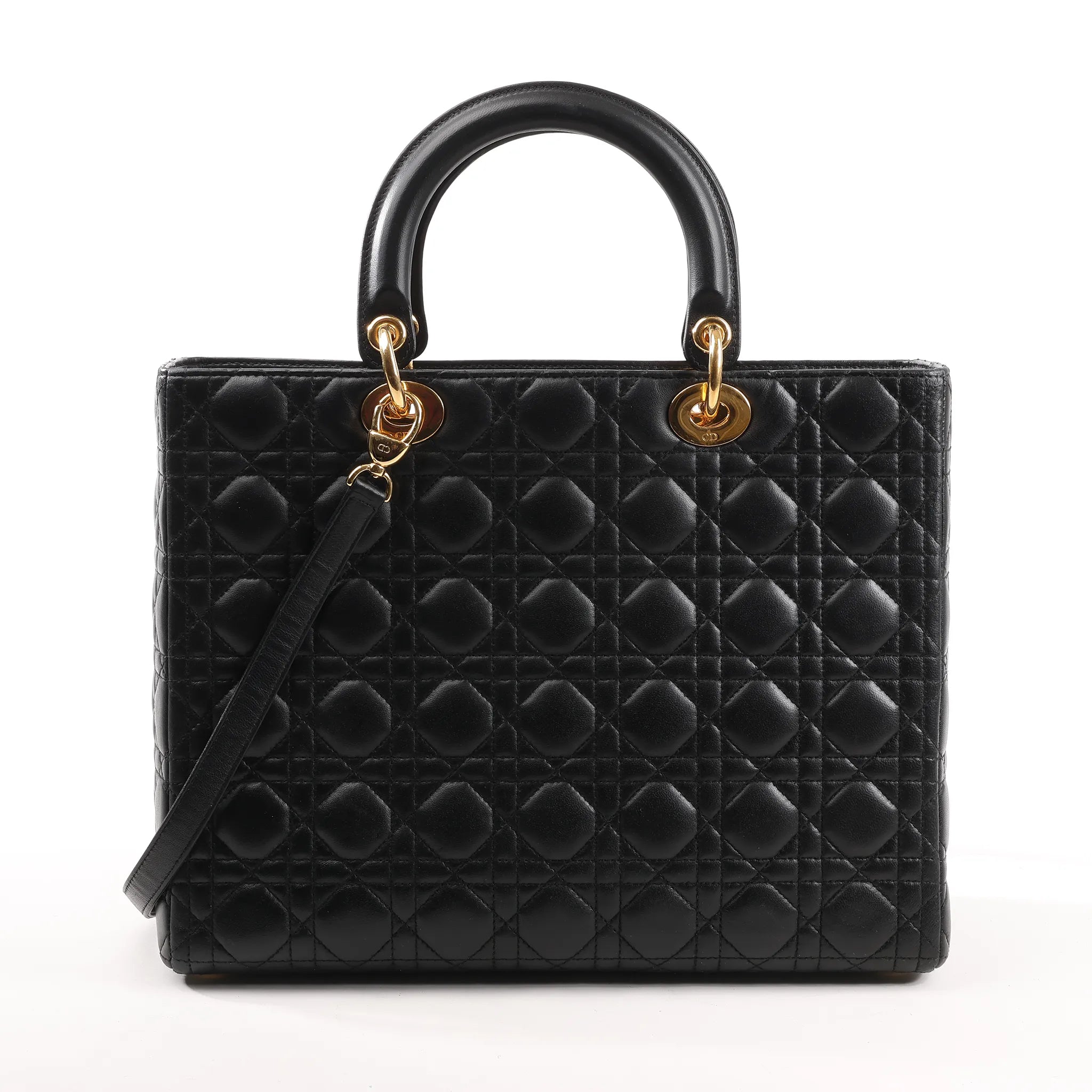 Dior Lady Dior Large Cannage Leather 2Way Handbag in Black