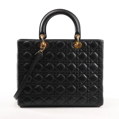 Dior Lady Dior Large Cannage Leather 2Way Handbag in Black