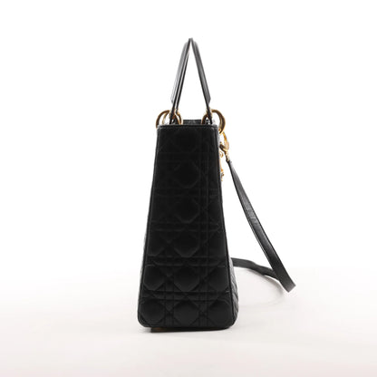 Dior Lady Dior Large Cannage Leather 2Way Handbag in Black