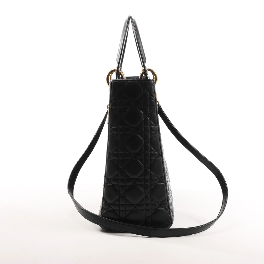 Dior Lady Dior Large Cannage Leather 2Way Handbag in Black