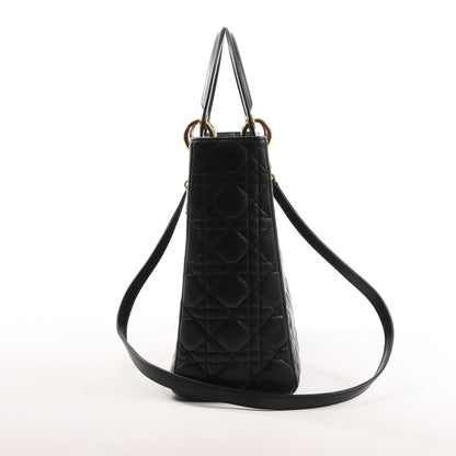 Dior Lady Dior Large Cannage Leather 2Way Handbag in Black