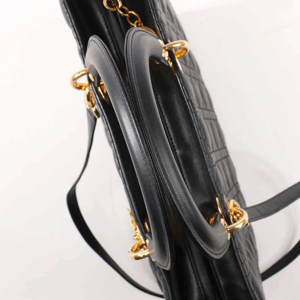 Dior Lady Dior Large Cannage Leather 2Way Handbag in Black