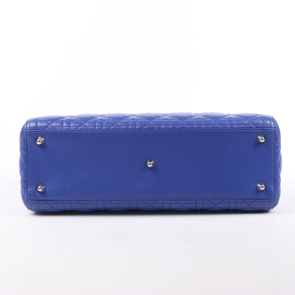 Dior Lady Dior Leather Cannage Large Handbag in Blue
