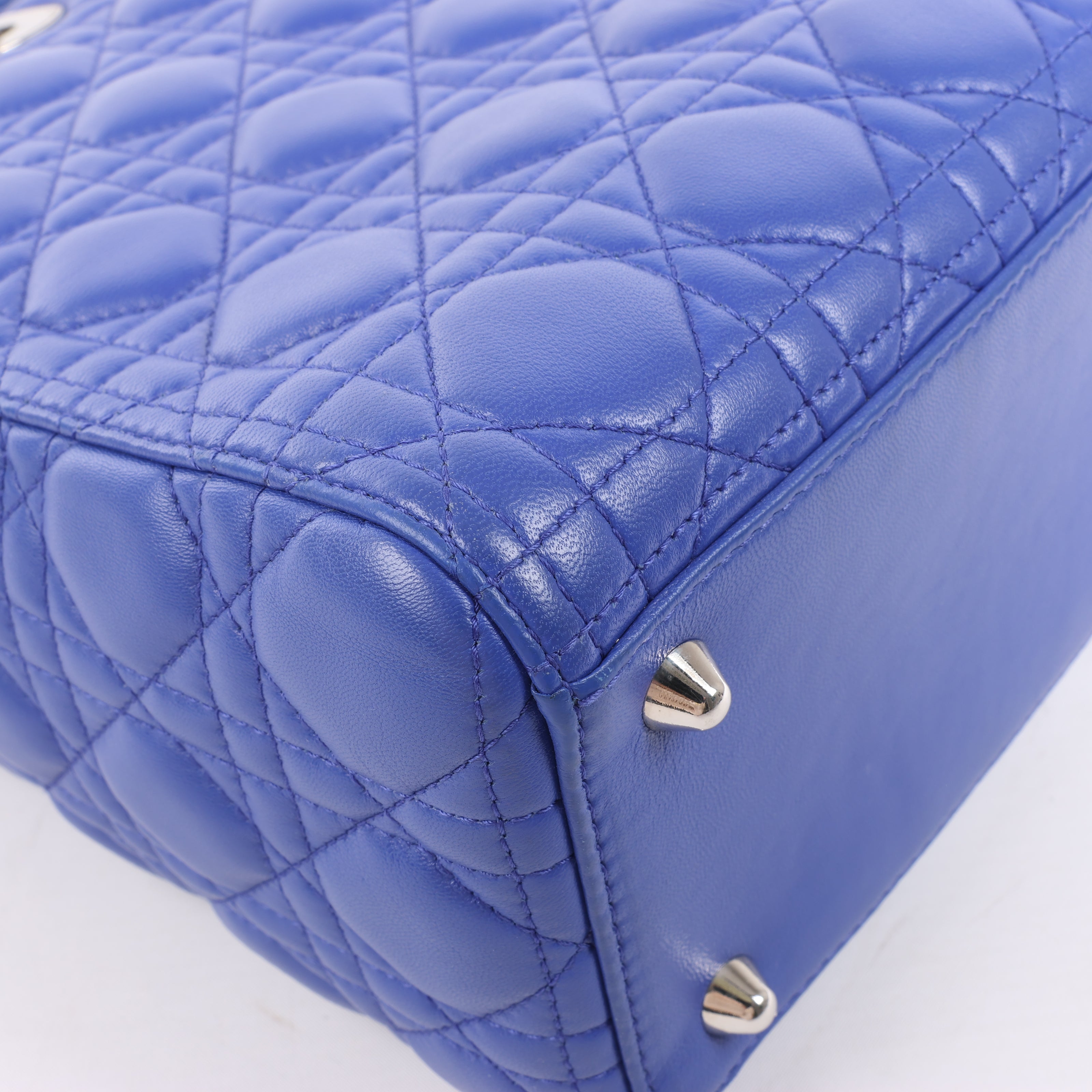 Dior Lady Dior Leather Cannage Large Handbag in Blue