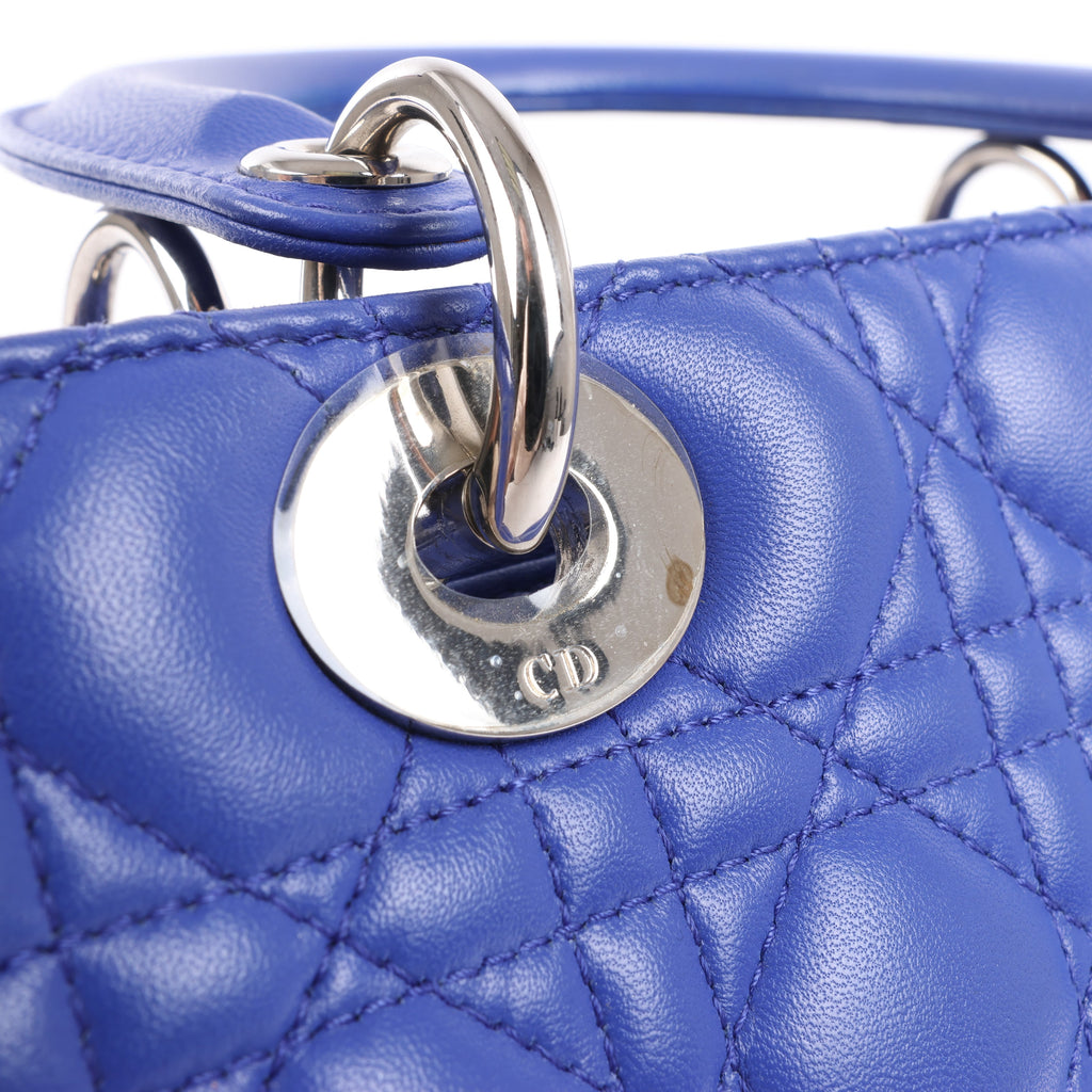 Dior Lady Dior Leather Cannage Large Handbag in Blue