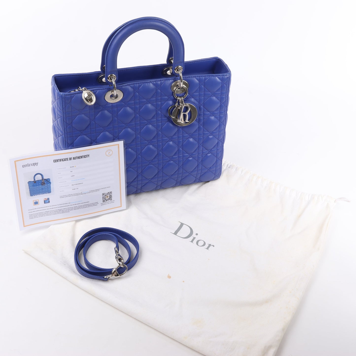 Dior Lady Dior Leather Cannage Large Handbag in Blue