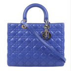 Dior Lady Dior Leather Cannage Large Handbag in Blue