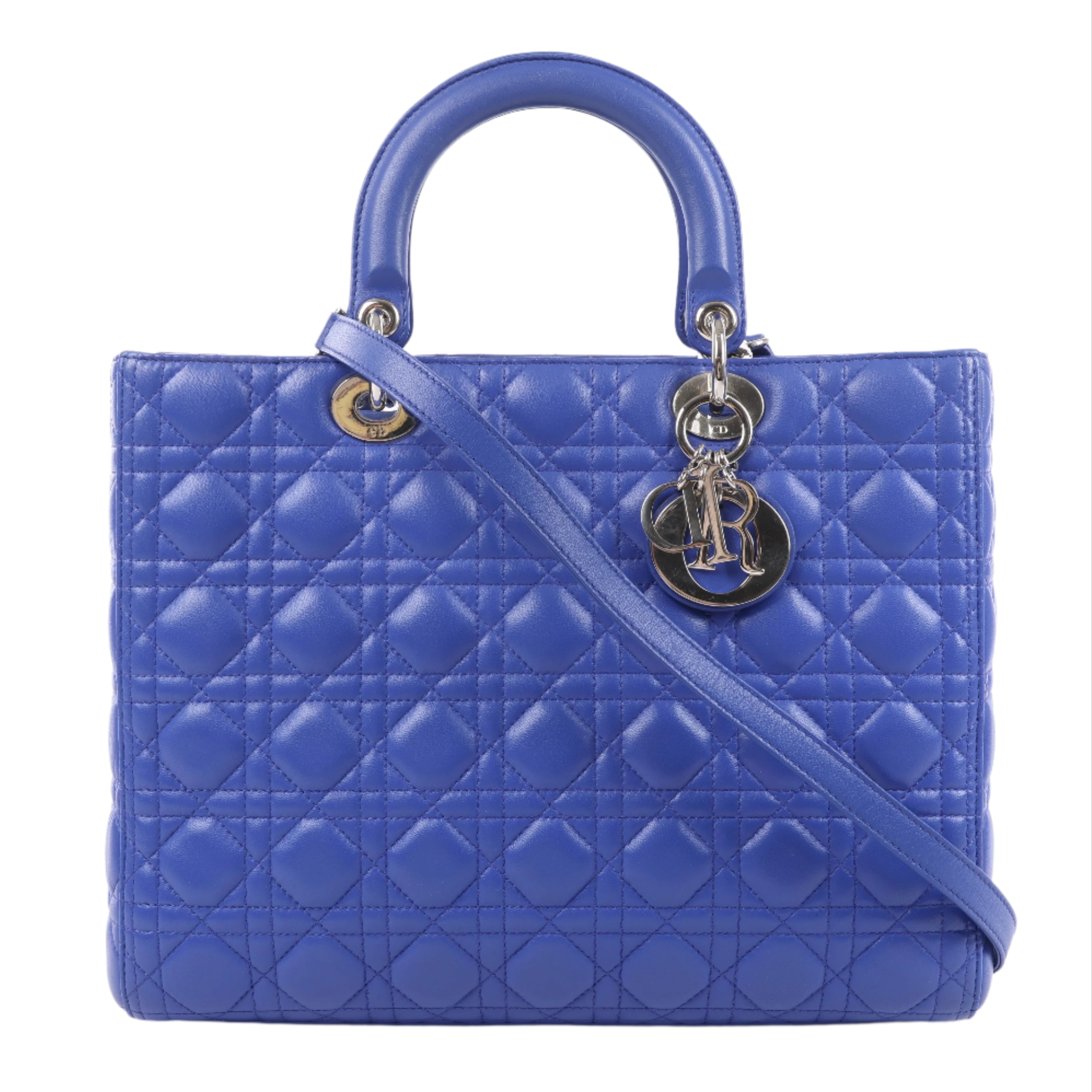 Dior Lady Dior Leather Cannage Large Handbag in Blue