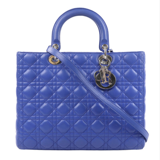 Christian Dior Lady Dior Leather Cannage Large Handbag in Blue