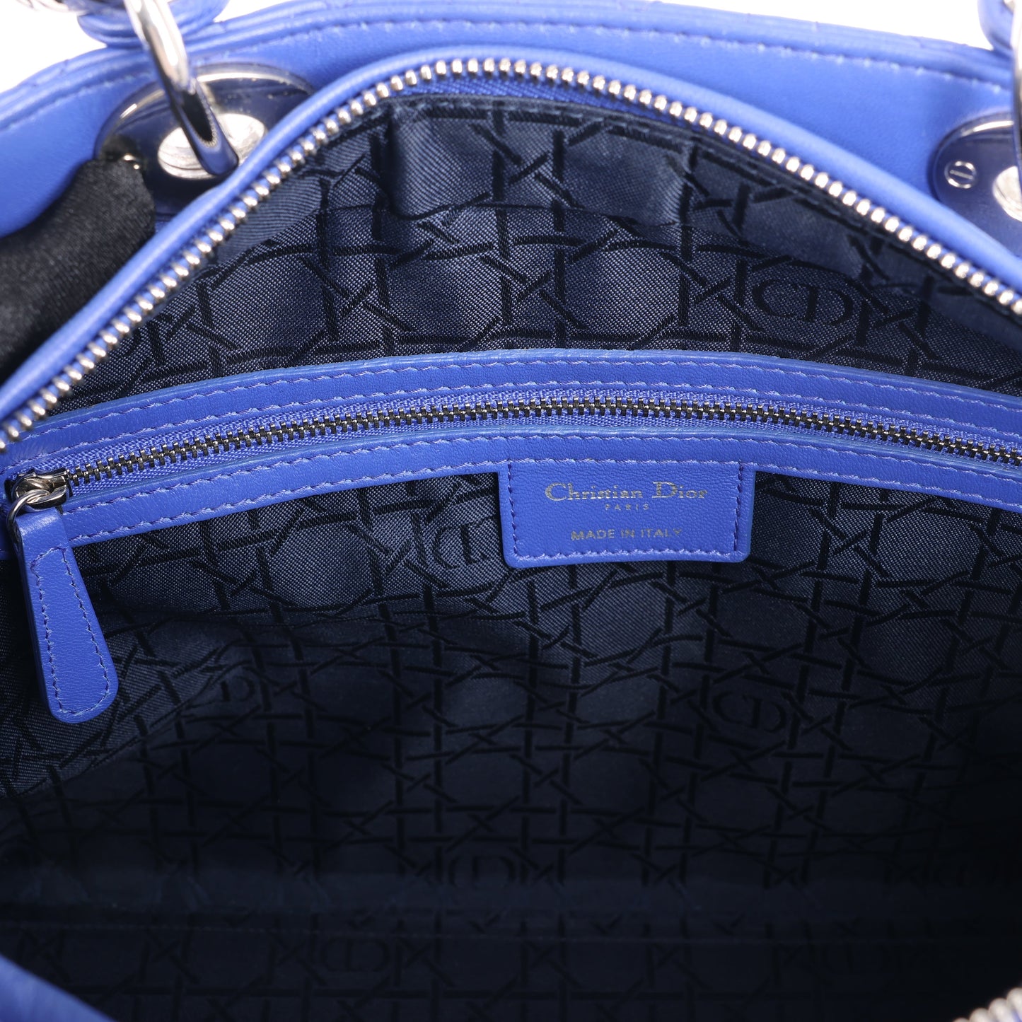 Dior Lady Dior Leather Cannage Large Handbag in Blue