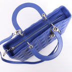 Dior Lady Dior Leather Cannage Large Handbag in Blue
