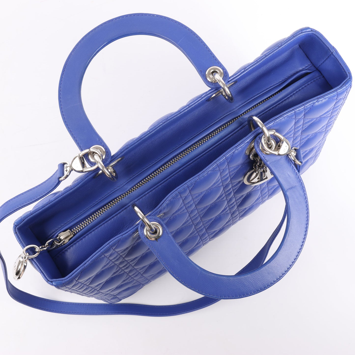 Dior Lady Dior Leather Cannage Large Handbag in Blue