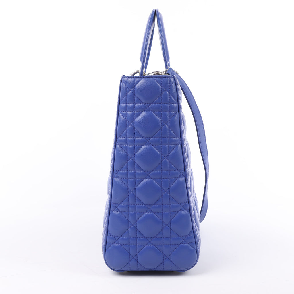 Dior Lady Dior Leather Cannage Large Handbag in Blue