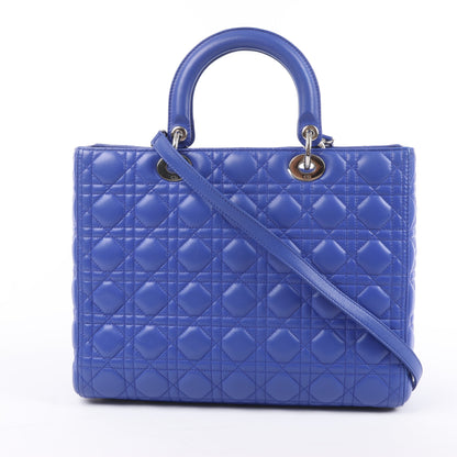 Dior Lady Dior Leather Cannage Large Handbag in Blue