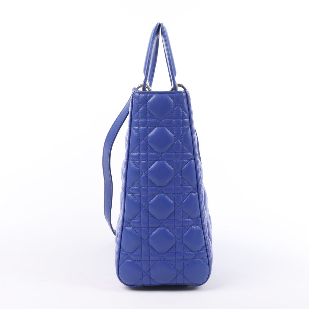 Dior Lady Dior Leather Cannage Large Handbag in Blue