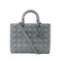 Dior Lady Dior Large handbag in gray Cannage-quilted leather with rounded top handles, tonal Dior charms and a detachable shoulder strap.