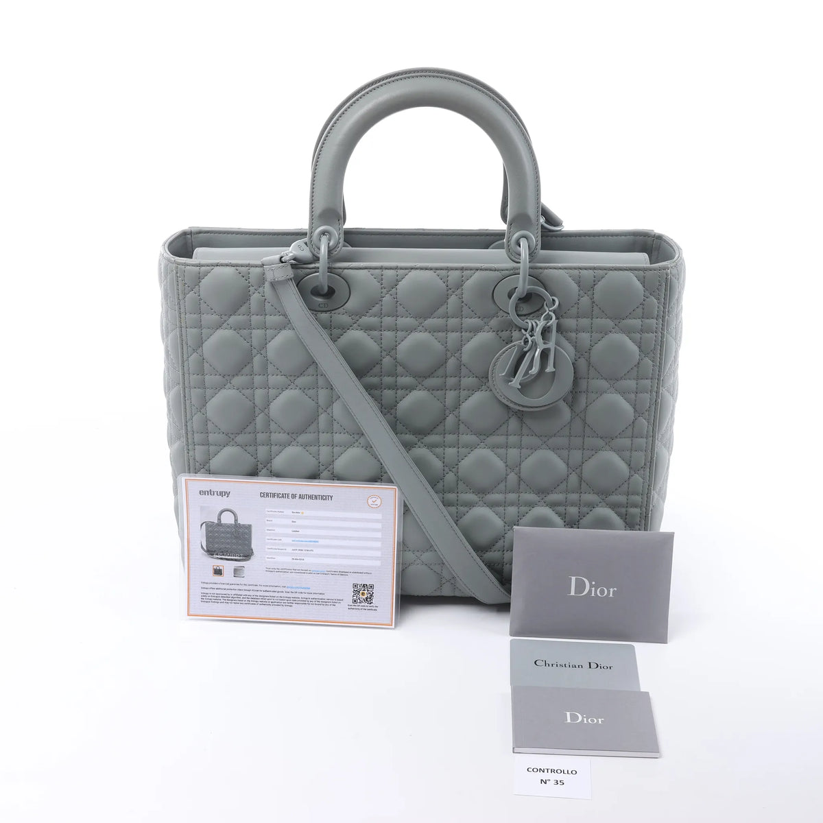 Dior Lady Dior Large Cannage Leather 2Way Handbag in Gray