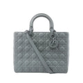 Dior Lady Dior Large handbag in gray Cannage-quilted leather with rounded top handles, tonal Dior charms and a detachable shoulder strap.