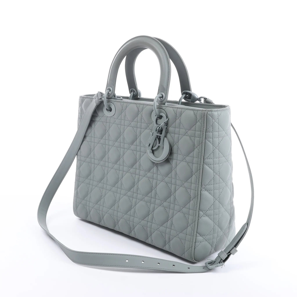 Dior Lady Dior Large Cannage Leather 2Way Handbag in Gray