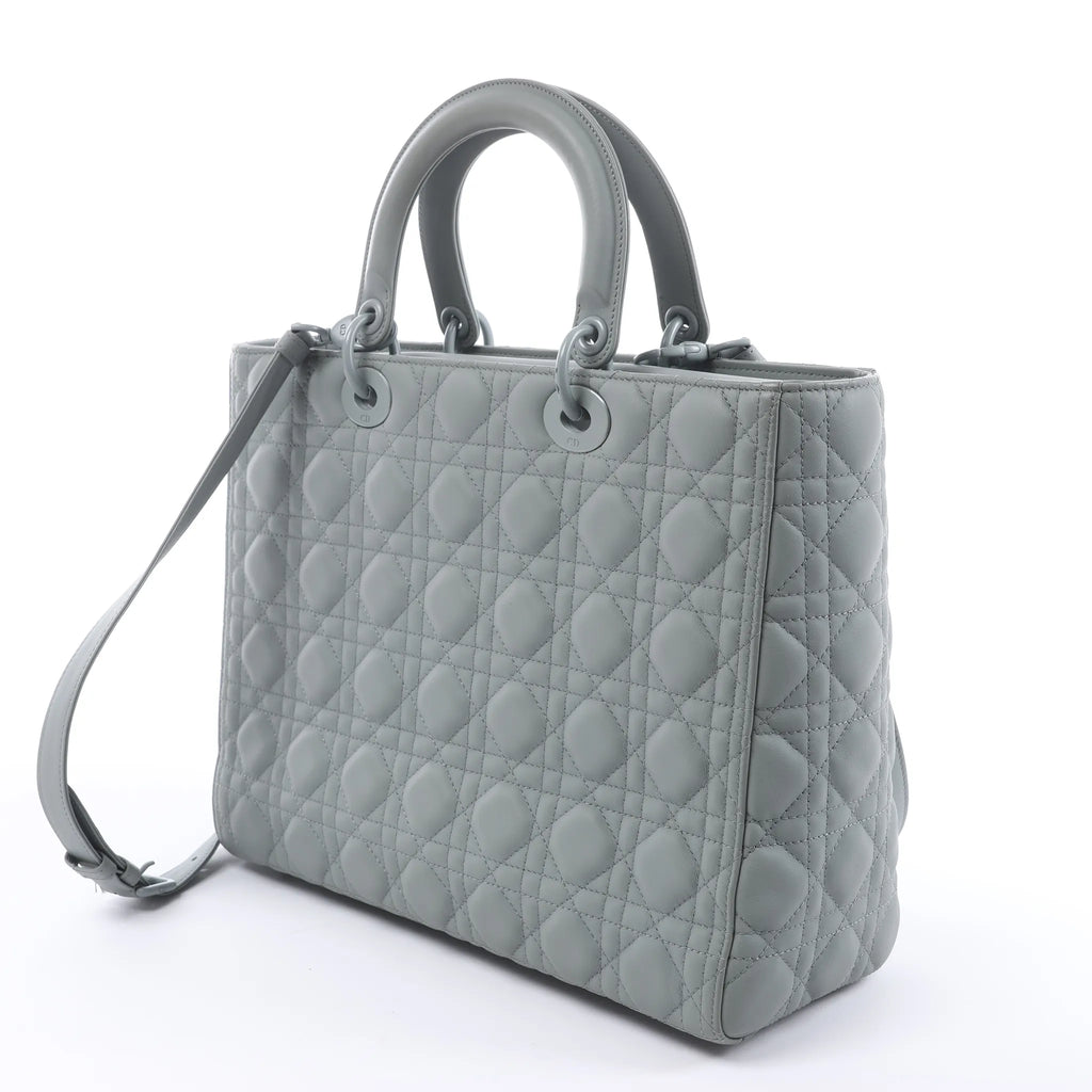 Dior Lady Dior Large Cannage Leather 2Way Handbag in Gray