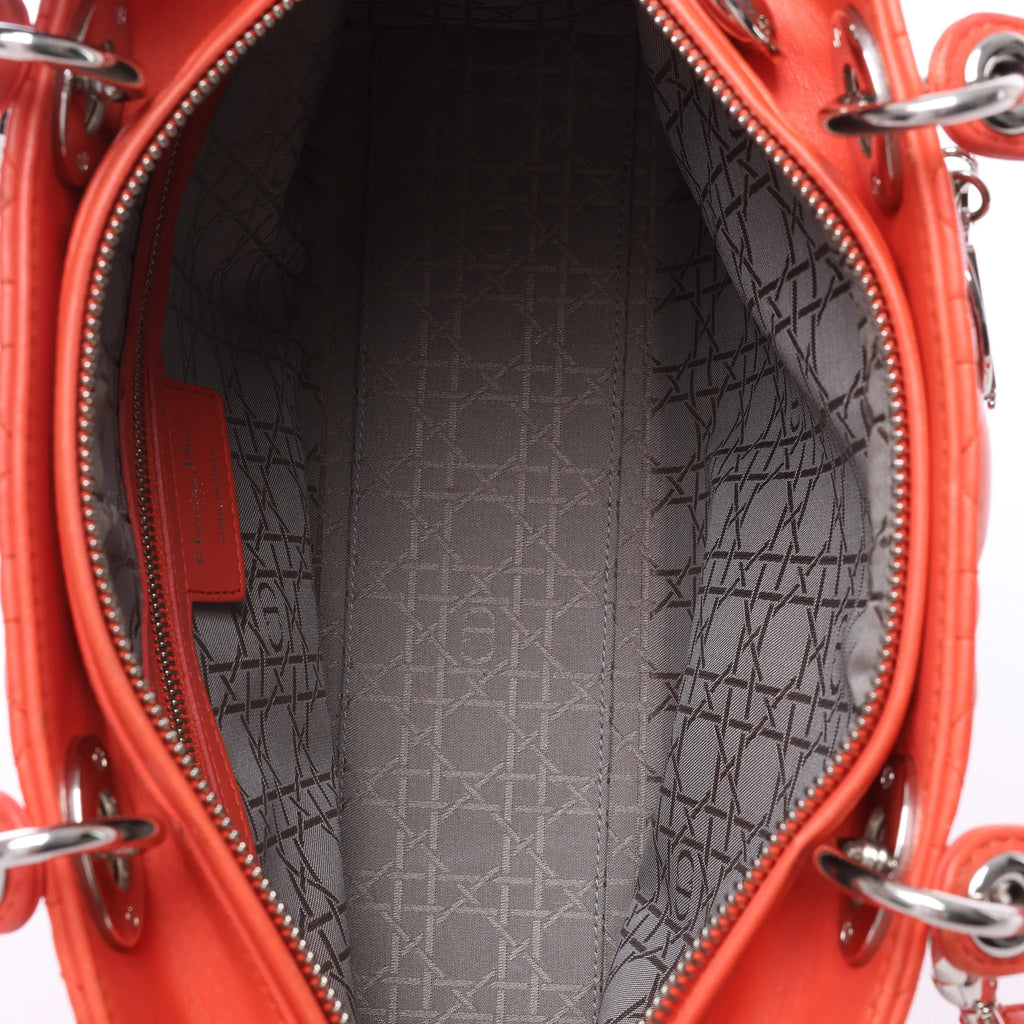 Dior Lady Dior Leather Cannage Large 2Way Handbag in Orange
