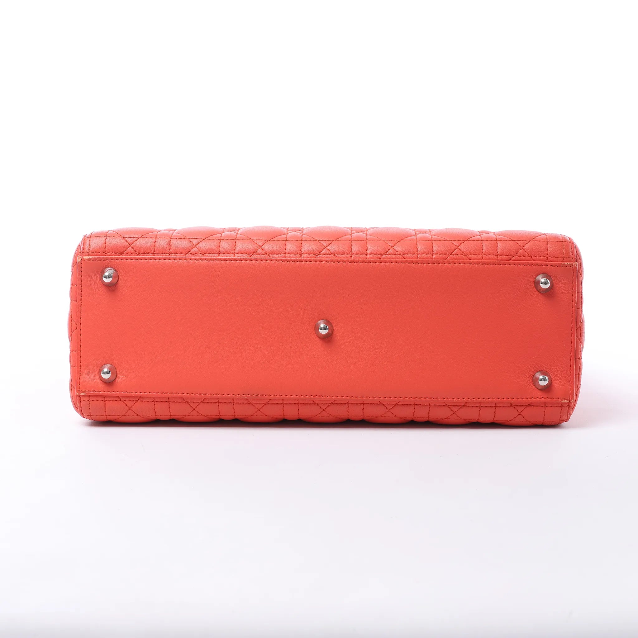 Dior Lady Dior Leather Cannage Large 2Way Handbag in Orange