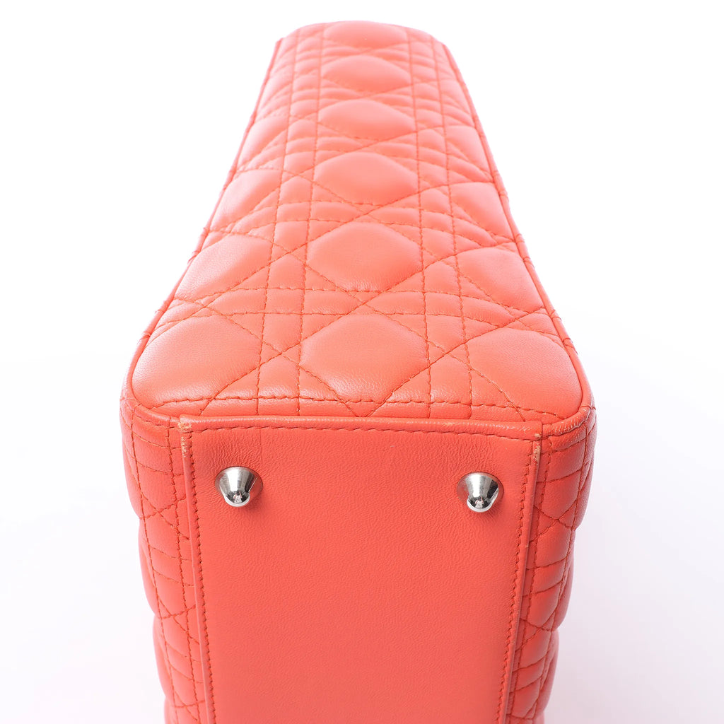 Dior Lady Dior Leather Cannage Large 2Way Handbag in Orange