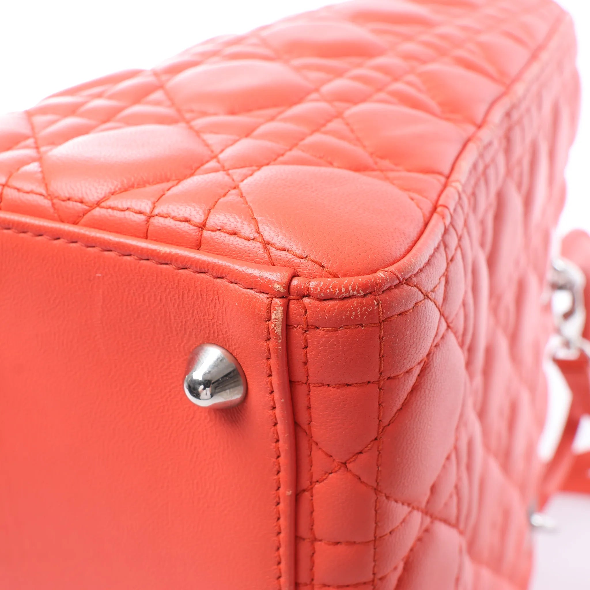 Dior Lady Dior Leather Cannage Large 2Way Handbag in Orange