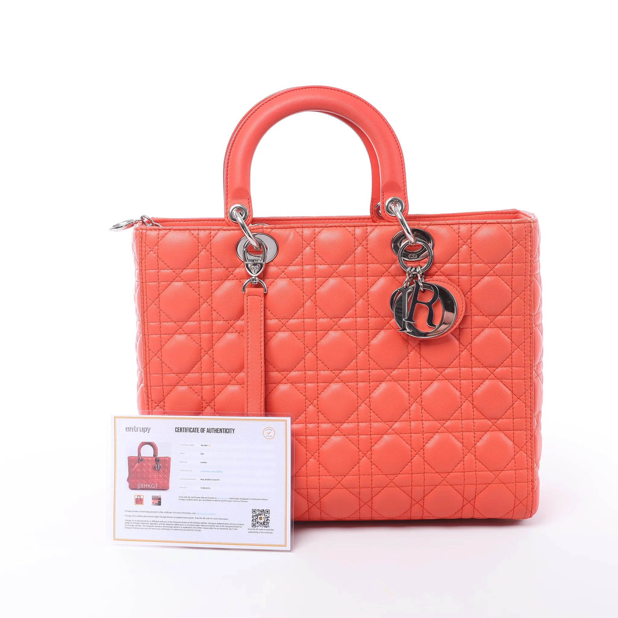 Dior Lady Dior Leather Cannage Large 2Way Handbag in Orange