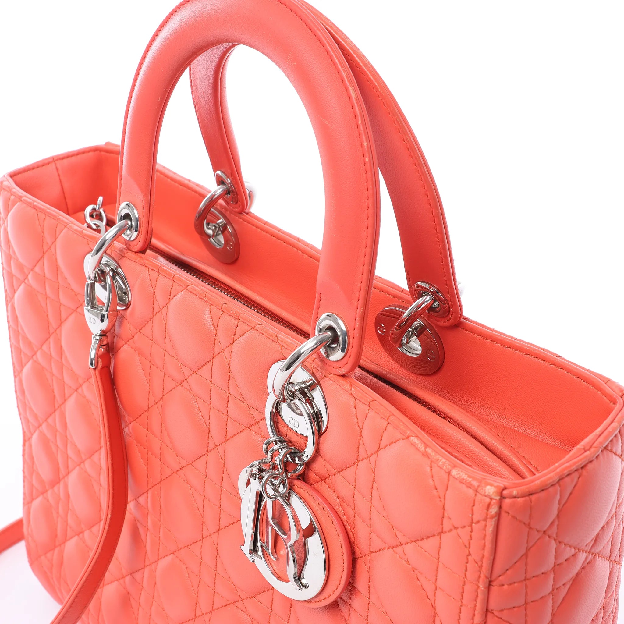 Dior Lady Dior Leather Cannage Large 2Way Handbag in Orange