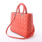 Dior Lady Dior Leather Cannage Large 2Way Handbag in Orange