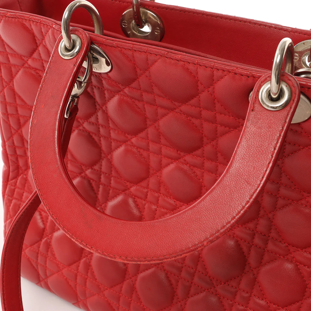 Dior Lady Dior Leather Cannage Large 2Way Handbag in Red