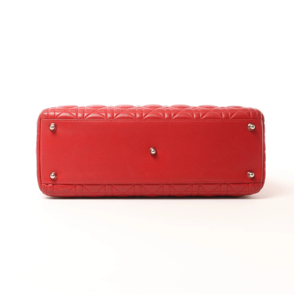 Dior Lady Dior Leather Cannage Large 2Way Handbag in Red