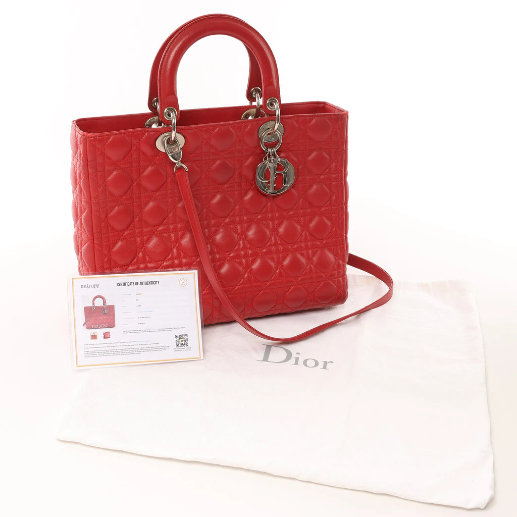 Dior Lady Dior Leather Cannage Large 2Way Handbag in Red