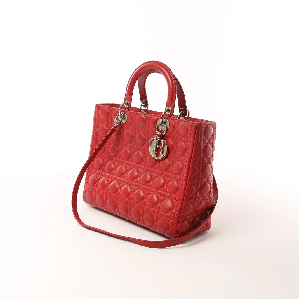 Dior Lady Dior Leather Cannage Large 2Way Handbag in Red