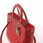 Dior Lady Dior Leather Cannage Large 2Way Handbag in Red