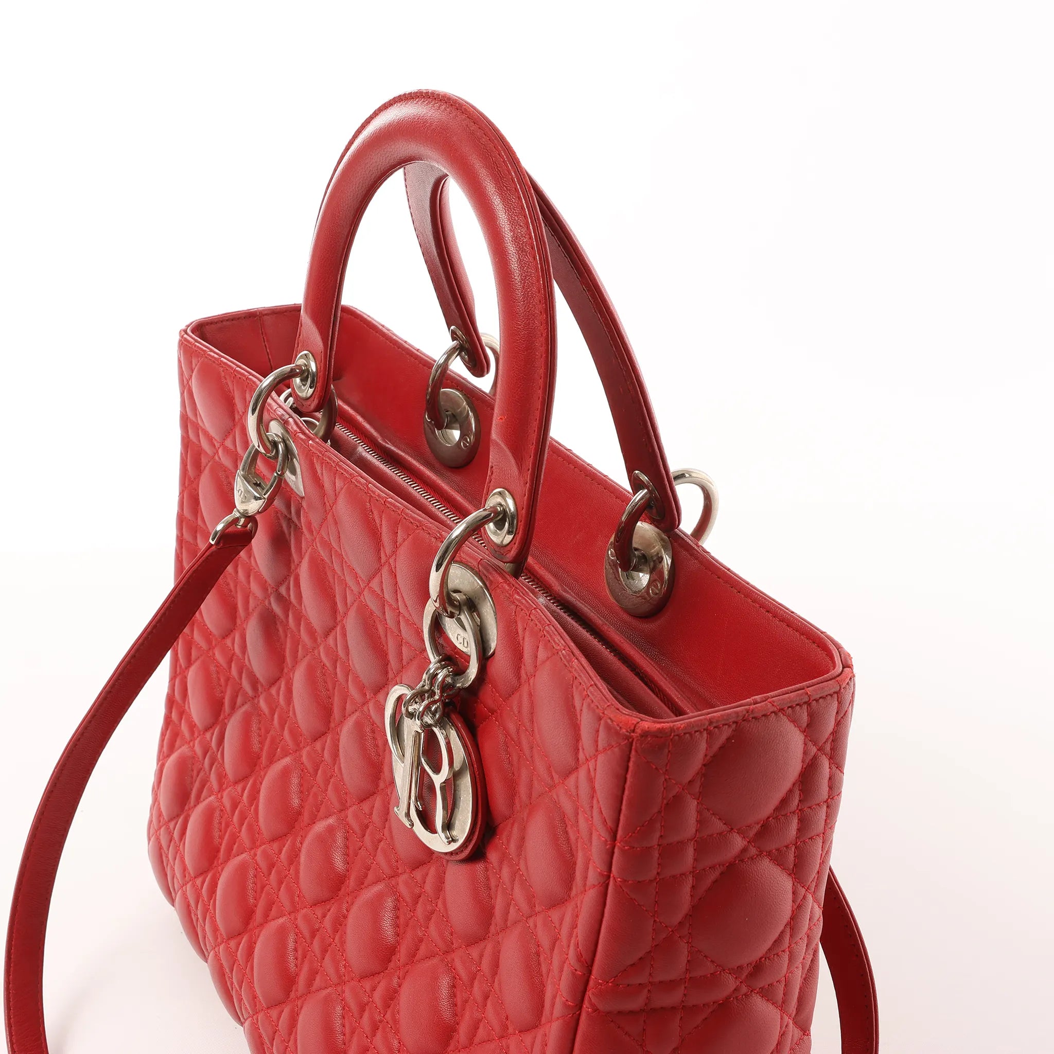 Dior Lady Dior Leather Cannage Large 2Way Handbag in Red