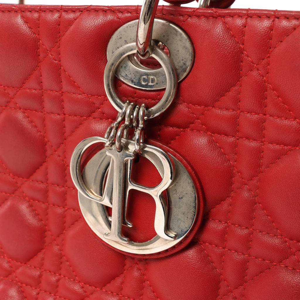 Dior Lady Dior Leather Cannage Large 2Way Handbag in Red