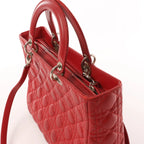 Dior Lady Dior Leather Cannage Large 2Way Handbag in Red