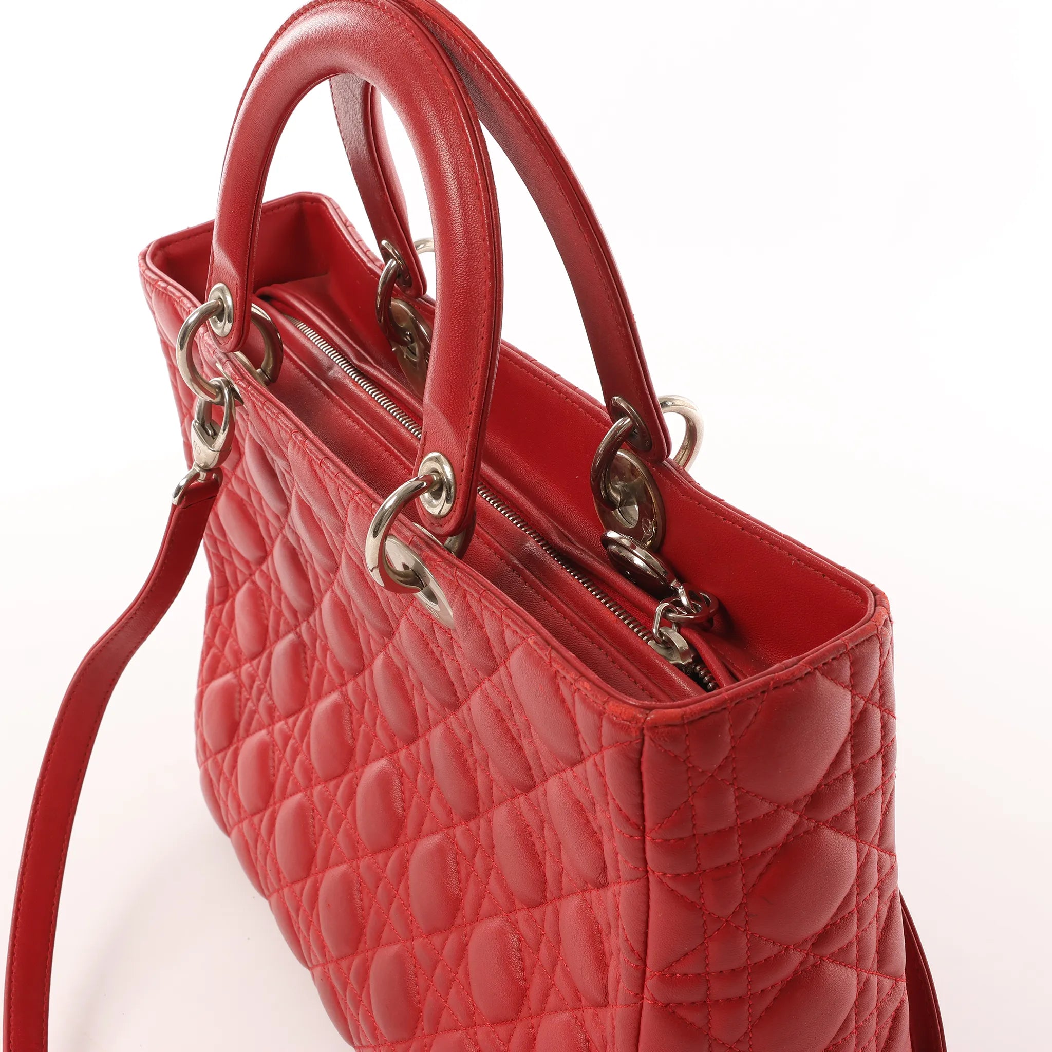 Dior Lady Dior Leather Cannage Large 2Way Handbag in Red