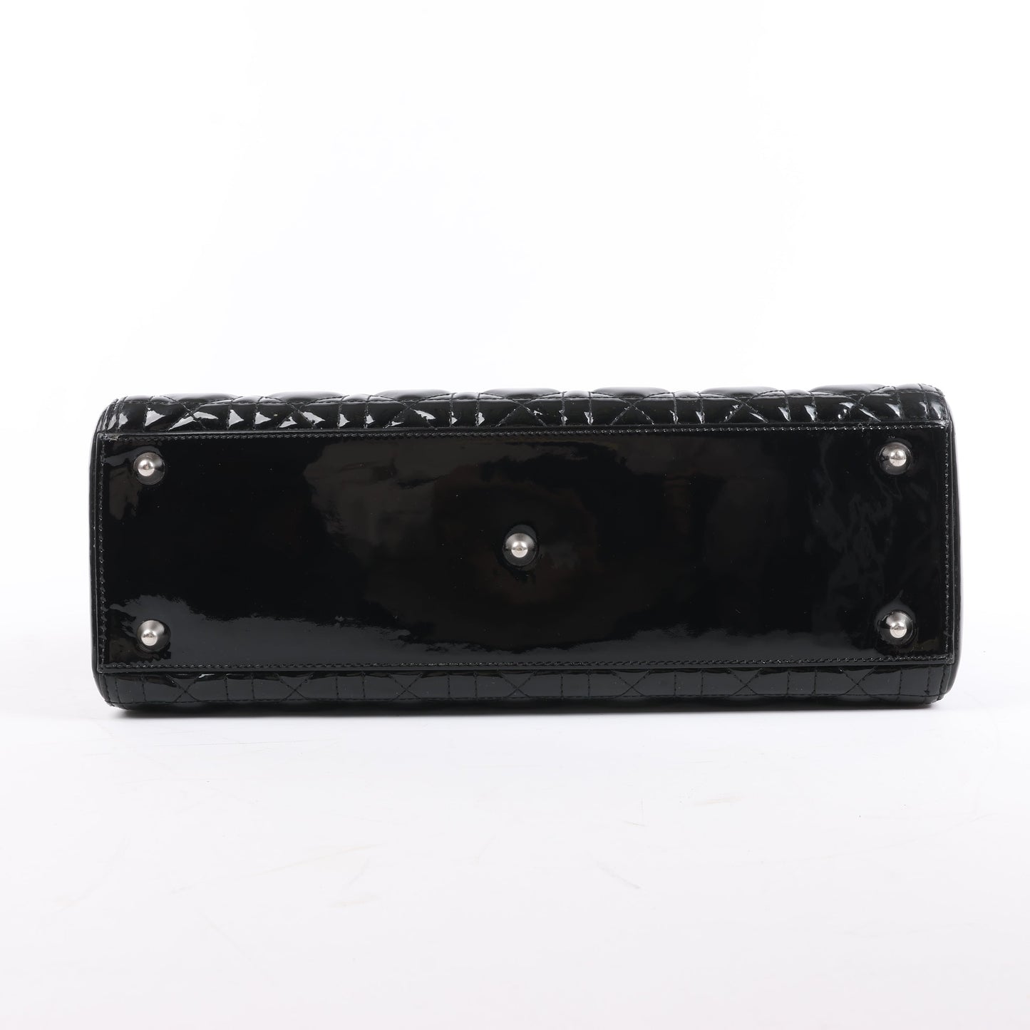 Grand sac à main Dior Lady Dior en cuir verni Cannage noir