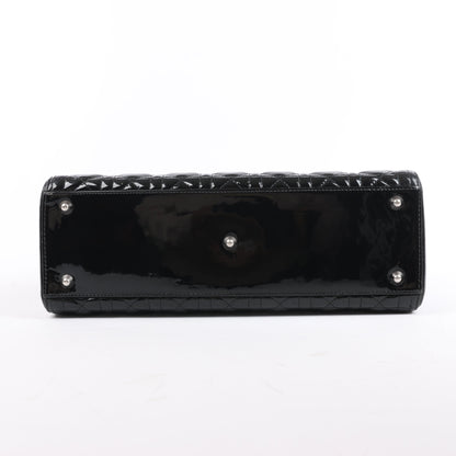 Grand sac à main Dior Lady Dior en cuir verni Cannage noir