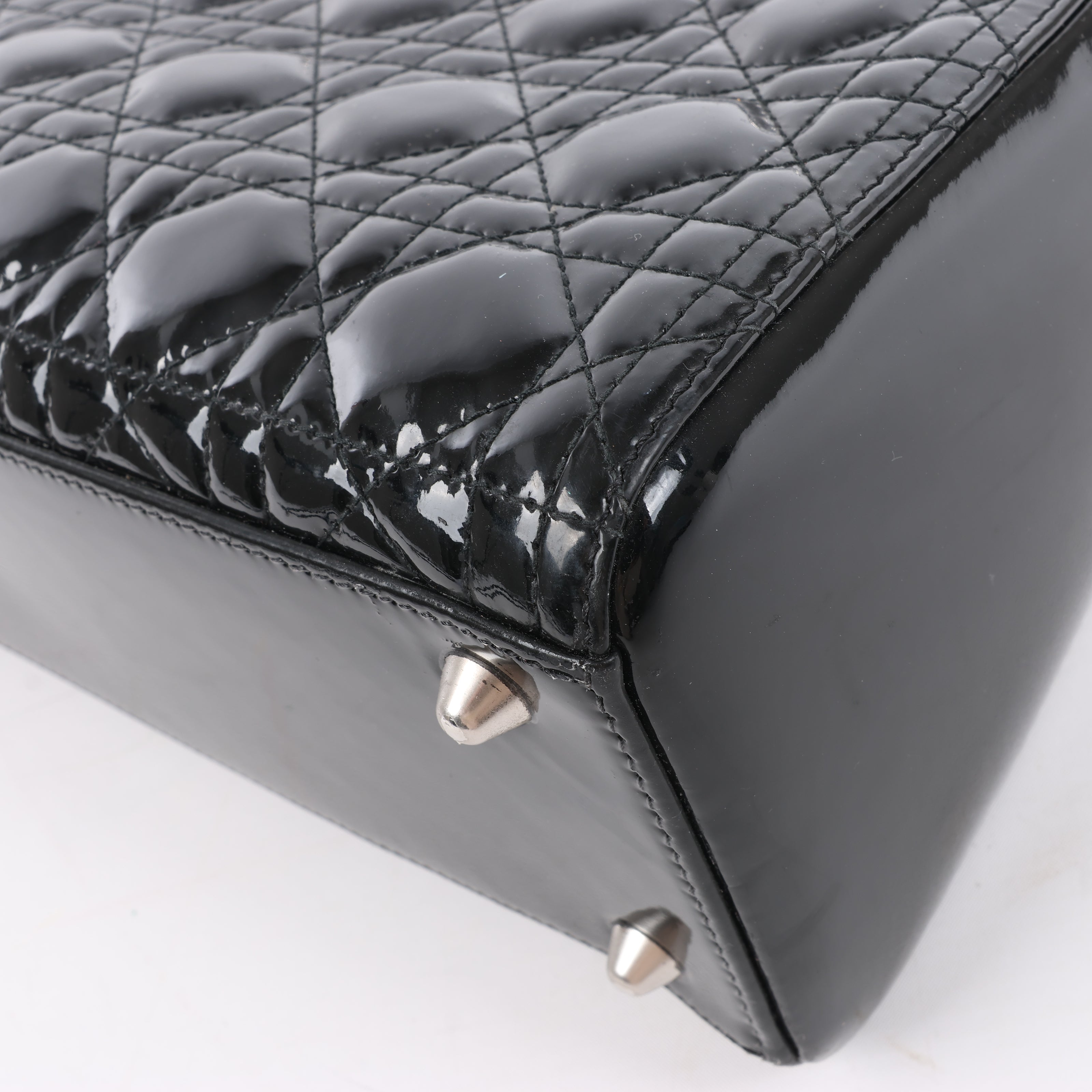 Dior Lady Dior Patent Leather Cannage Large Handbag in Black