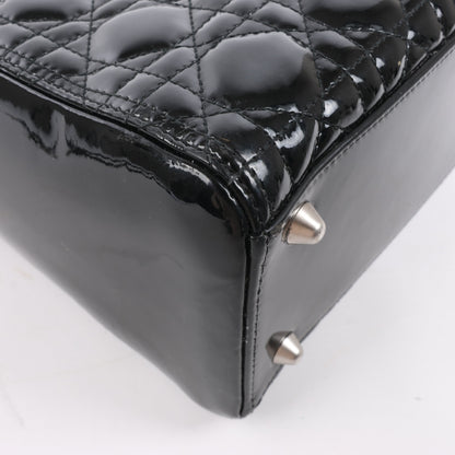 Grand sac à main Dior Lady Dior en cuir verni Cannage noir